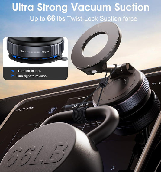 360° Folding Magnetic Phone Holder with Vacuum Suction | Strong Dashboard & Windshield Car Mount | Adjustable Mobile & Desk Stand