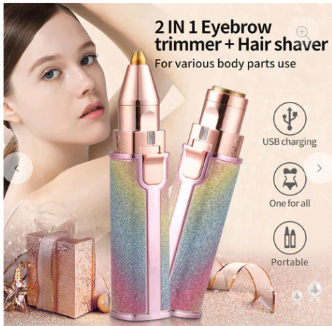 2-in-1 Flawless Eyebrow Trimmer | USB Rechargeable 2in1 Flawless Trimmer With Wire & Cleaning Brush | Eyebrow & Upper Lips Trimmer For Women (Rechargeable)