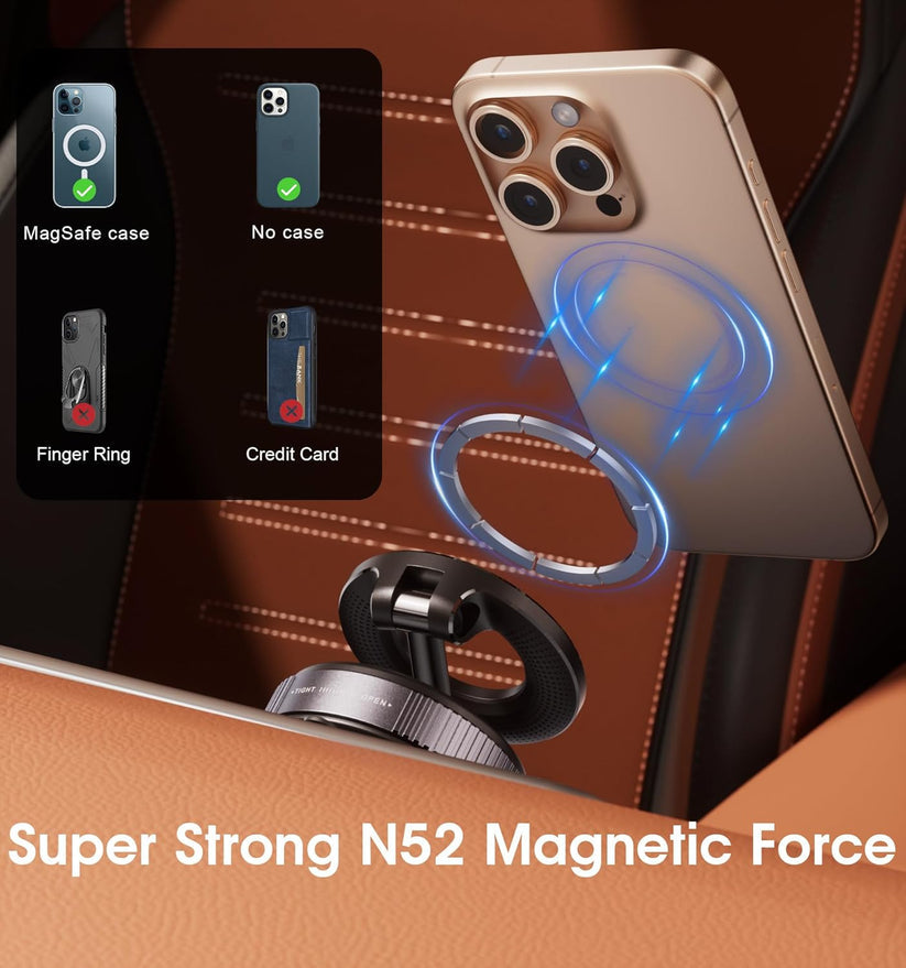 360° Folding Magnetic Phone Holder with Vacuum Suction | Strong Dashboard & Windshield Car Mount | Adjustable Mobile & Desk Stand