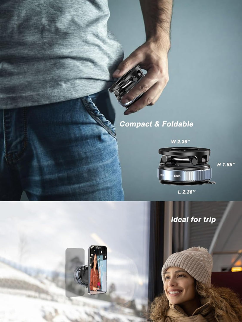 360° Folding Magnetic Phone Holder with Vacuum Suction | Strong Dashboard & Windshield Car Mount | Adjustable Mobile & Desk Stand