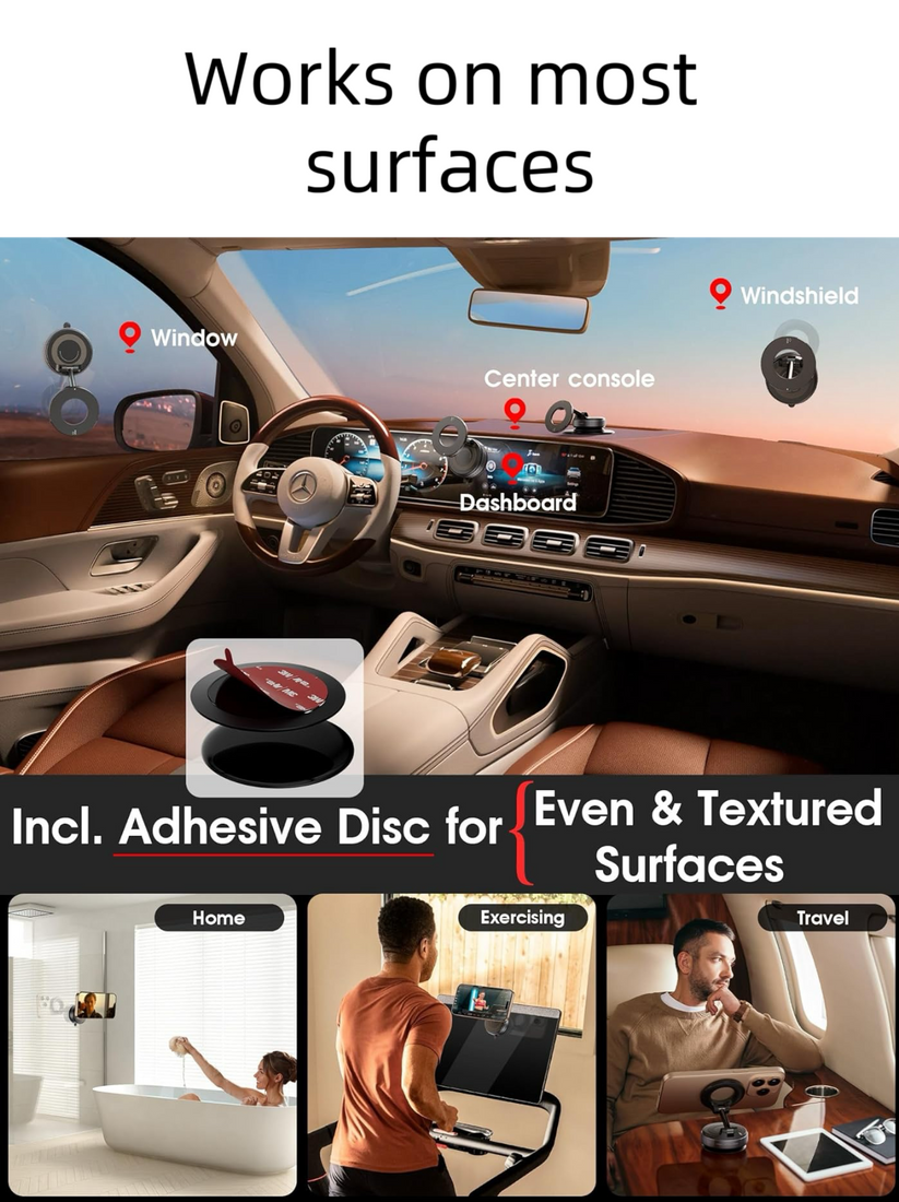 360° Folding Magnetic Phone Holder with Vacuum Suction | Strong Dashboard & Windshield Car Mount | Adjustable Mobile & Desk Stand