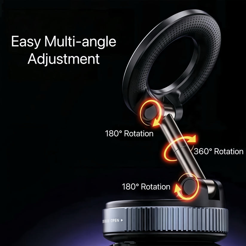360° Folding Magnetic Phone Holder with Vacuum Suction | Strong Dashboard & Windshield Car Mount | Adjustable Mobile & Desk Stand